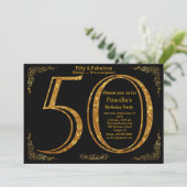 Invitation 50e, fête d'anniversaire, cinquante, Gatsby, noir (Debout devant)