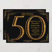 Invitation 50e, fête d'anniversaire, cinquante, Gatsby, noir (Devant / Derrière)