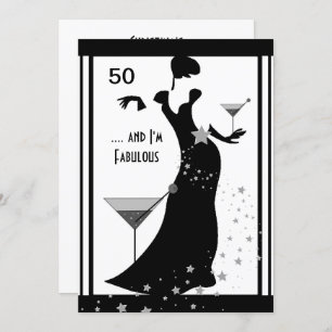 Invitation 50e fête d'anniversaire Diva Art déco noir blanc