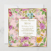 Invitation 50e Fête d'anniversaire du jardin floral rose colo (Devant)