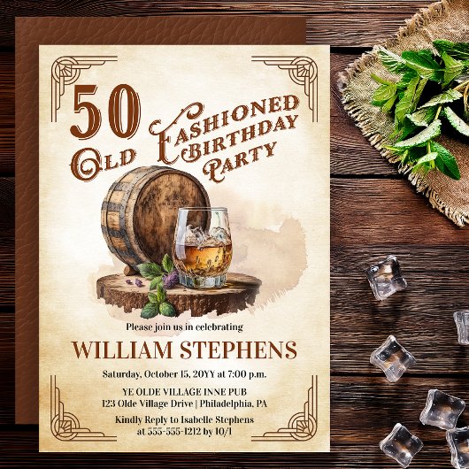 Invitation 50e fête d'anniversaire du tonneau de whisky à l'a