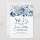 Invitation 50e fête d'anniversaire Dusty Blue Floral (Devant)