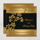 Invitation 50e fête d'anniversaire Exotic Gold Black Floral (Devant / Derrière)
