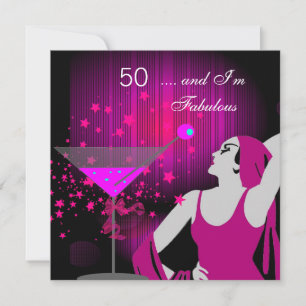 Invitation 50e fête d'anniversaire Fabuleux 50 Diva rose blan