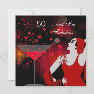 Invitation 50e fête d'anniversaire Fabuleux 50 Diva Rouge Bla