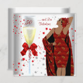 Invitation 50e fête d'anniversaire Fabuleux Retro Diva Rouge  (Devant / Derrière)