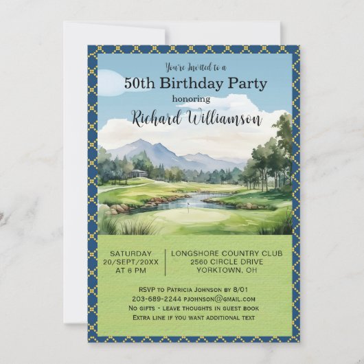 Invitation 50e fête d'anniversaire Fête de Golf pour hommes (Devant)