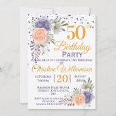 Invitation 50e fête d'anniversaire Floral Peony violet (Devant)