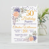 Invitation 50e fête d'anniversaire Floral Peony violet (Debout devant)