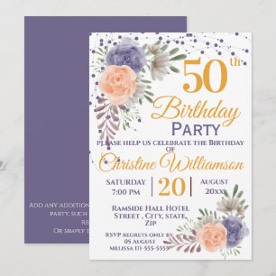 Invitation 50e fête d'anniversaire Floral Peony violet