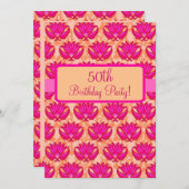 Invitation 50e fête d'anniversaire Fuchsia rose orange Damask (Devant / Derrière)