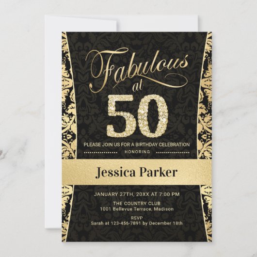 Invitation 50e fête d'anniversaire - Gold Black (Devant)