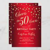 Invitation 50e fête d'anniversaire - Gold Red (Devant / Derrière)