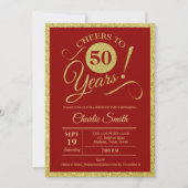 Invitation 50e fête d'anniversaire - Gold Red ANY AGE (Devant)