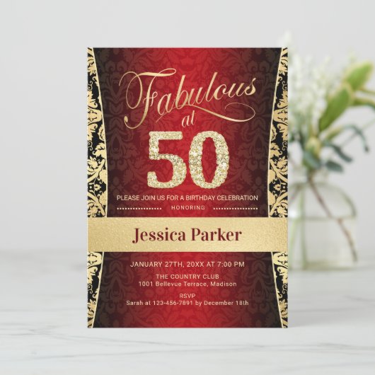 Invitation 50e fête d'anniversaire - Gold Red Black (Debout devant)