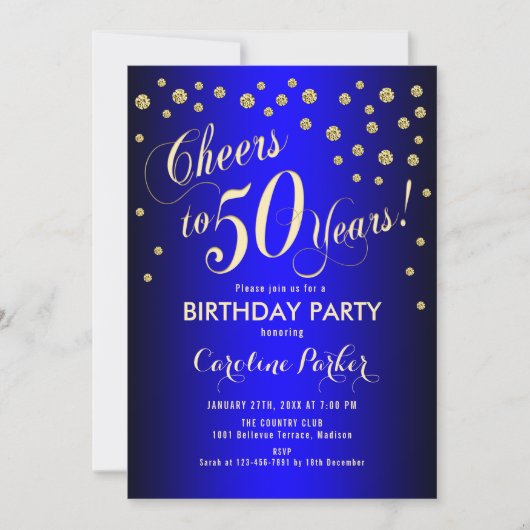 Invitation 50e fête d'anniversaire - Gold Royal Blue (Devant)