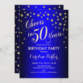 Invitation 50e fête d'anniversaire - Gold Royal Blue (Devant / Derrière)