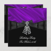 Invitation 50e fête d'anniversaire Joyau de soie pourpre Noir (Devant / Derrière)