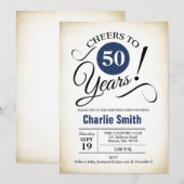 Invitation 50e fête d'anniversaire - Marine Bleu Blanc Noir (Devant / Derrière)