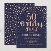 Invitation 50e fête d'anniversaire - Marine & Rose Gold (Devant / Derrière)