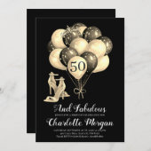 Invitation 50e fête d'anniversaire Noir Blanc (Devant / Derrière)