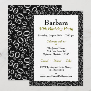 Invitation 50e fête d'anniversaire Noir/Blanc Motif numérique