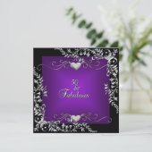 Invitation 50e fête d'anniversaire Noir brillant Profond viol (Debout devant)