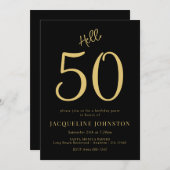 Invitation 50e fête d'anniversaire Noir et Or (Devant / Derrière)