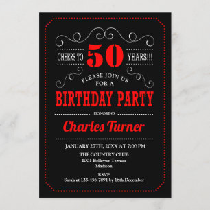 Invitation 50e fête d'anniversaire - Noir Rouge Blanc