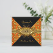 Invitation 50e fête d'anniversaire Orange Gold Black Damask (Debout devant)