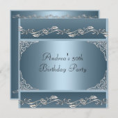 Invitation 50e fête d'anniversaire Plutôt Bleu Argent Floral  (Devant / Derrière)