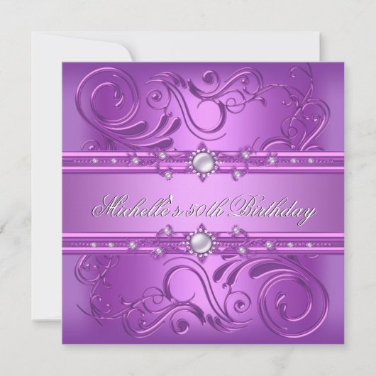Invitation 50e fête d'anniversaire Purple Pink Pearl Bijou fl (Devant)