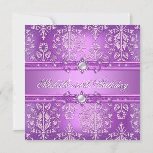 Invitation 50e fête d'anniversaire Purple Pink Pearl Damask