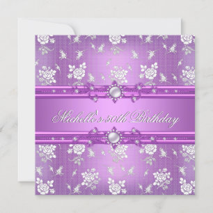 Invitation 50e fête d'anniversaire Purple Pink Pearl Jewel Fl