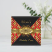 Invitation 50e fête d'anniversaire Red Gold Black Damask invi (Debout devant)