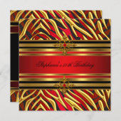 Invitation 50e fête d'anniversaire Red Zebra Gold Black (Devant / Derrière)