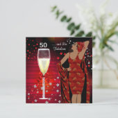 Invitation 50e fête d'anniversaire Retro Diva Art déco Rouge  (Debout devant)