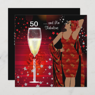 Invitation 50e fête d'anniversaire Retro Diva Art déco Rouge 
