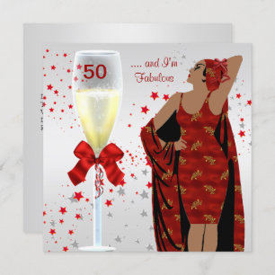 Invitation 50e fête d'anniversaire Retro Diva Art déco Rouge 