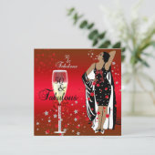 Invitation 50e fête d'anniversaire Retro Diva Art déco Rouge  (Debout devant)