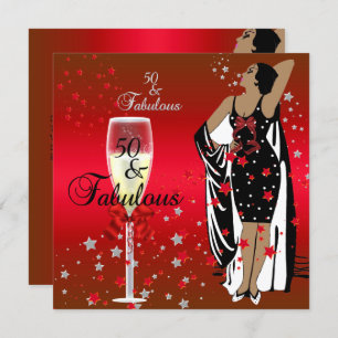Invitation 50e fête d'anniversaire Retro Diva Art déco Rouge 
