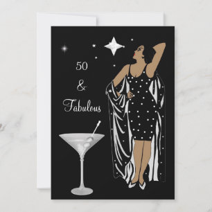 Invitation 50e fête d'anniversaire Retro Diva deco Noir Blanc