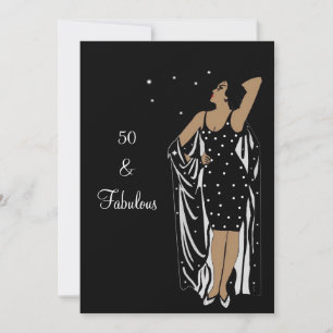Invitation 50e fête d'anniversaire Retro Diva deco Noir Blanc