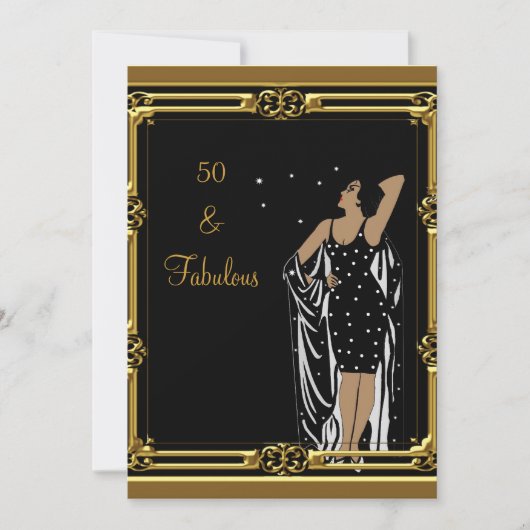 Invitation 50e fête d'anniversaire Retro Diva deco Noir Blanc (Devant)