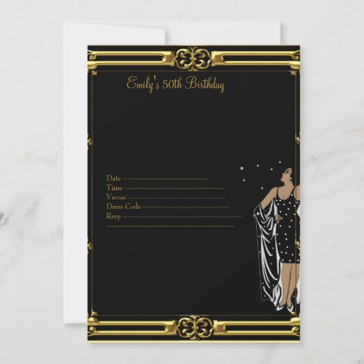 Invitation 50e fête d'anniversaire Retro Diva deco Noir Blanc (Dos)