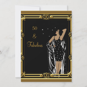 Invitation 50e fête d'anniversaire Retro Diva deco Noir Blanc
