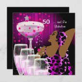 Invitation 50e fête d'anniversaire Retro Diva Fabulous Pink (Devant / Derrière)