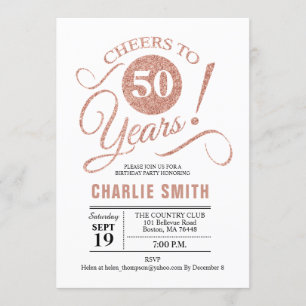 Invitation 50e fête d'anniversaire - Rose Gold White