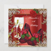 Invitation 50e fête d'anniversaire Rouge Rose or Floral (Devant)