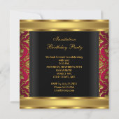 Invitation 50e fête d'anniversaire ROUGE rose or noir Damas (Dos)